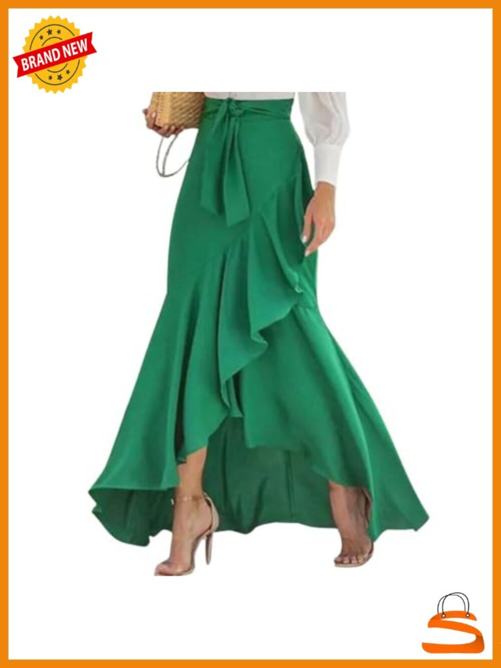 Women's Plaid Mermaid Maxi Skirt A-Line Irregular Ruffle Hem Fishtail Long Skirt
